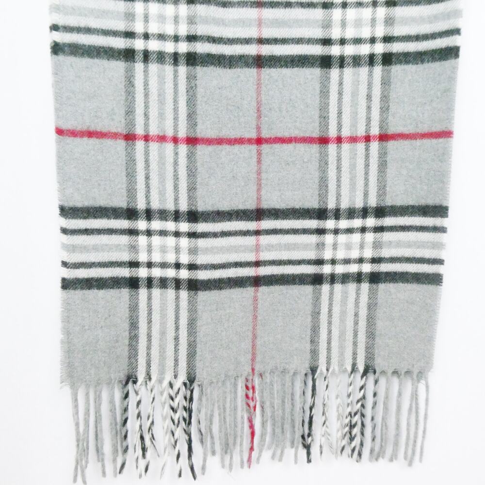 V.Fraas Cashmink Scarf Gray Plaid Check Soft Brushed Long Rectangle Fringe